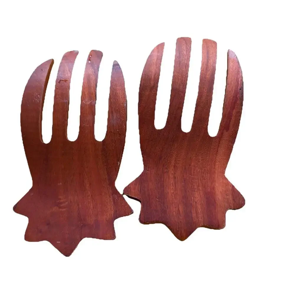Vintage Wooden Hand Carved Salad Servings Forks Claws Tiki Hawaii Philippines
